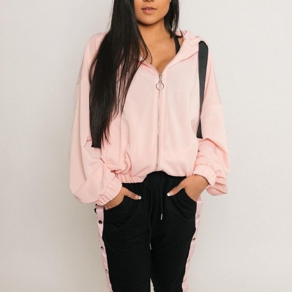 Waisted Hooded Track Jacket Pink Size Large - Picture 2 of 11